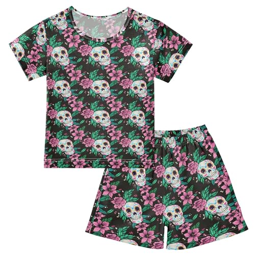 Skull Flower Pajama Set Pajamas Sleepwear Nightwear Loungewear Clothes Set B04044353