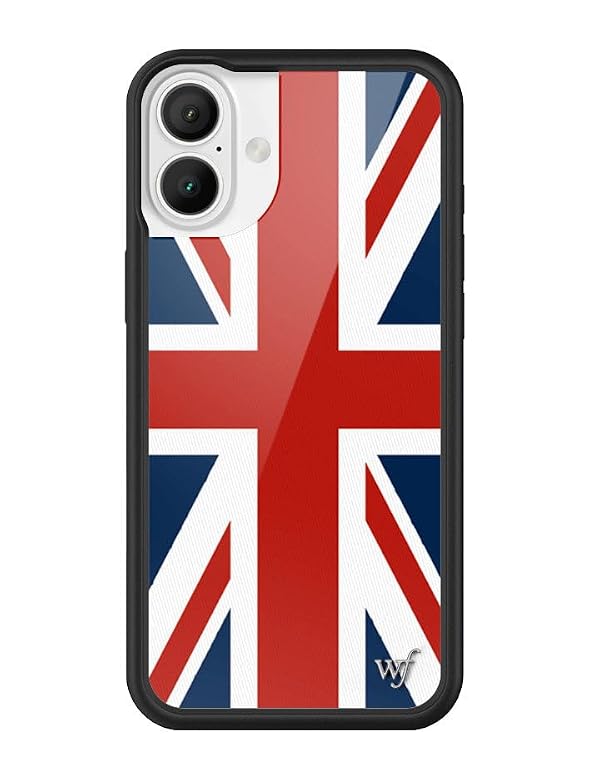 Wildflower Cases - Compatible with iPhone 16 Plus | Protective Black Bumper, 4ft Drop Test Certified, Women Owned Small Business | UK British Flag Vintage London y2k Trendy | Union Jack by Wildflower - Used condition - US$27.49