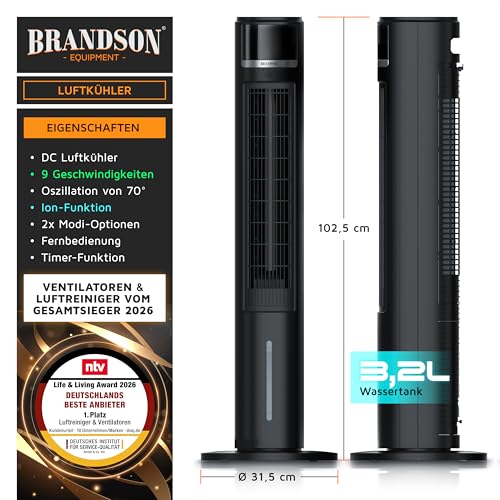 Brandson – mobiler Luftkühler mit Wasserkühlung im ECO Design - DC Motor sehr leise - 60% Energie... Ansicht 9