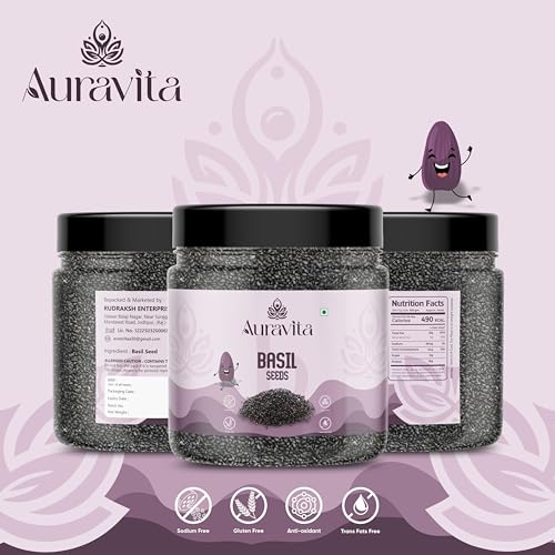 Image of Auravita Premium Raw Sabja Basil Seeds 250 Gram (Pack Of 1) Nutrient-Rich, Pure Basil Seeds For Healthy Drinks, Smoothies, And Recipes