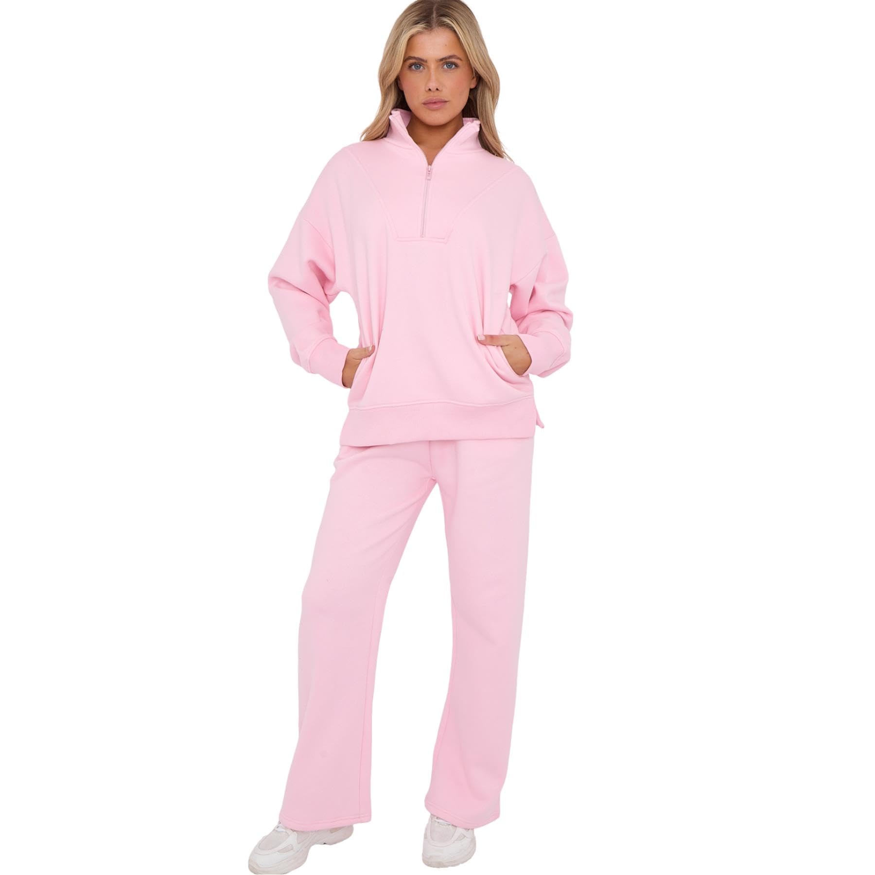 janisramone® Damski zestaw dresowy, bluza polarowa z zamkiem do połowy, damska bluza i spodnie do biegania dla kobiet, ponadwymiarowe, polarowe zestawy odzieży rekreacyjnej dla kobiet, długie rękawy,