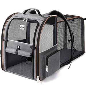 Lekespring Transportin Gato Extensible con 4 Entradas | Mochila Transpirable – Transportin Perro Pequeño con Arnés Interno – Carga Máxima 8kg – Impermeable – Gris