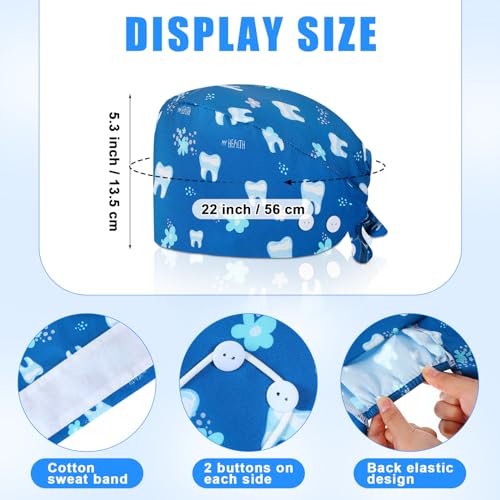 Image of Unittype 4 Pcs Nurse Caps for Women Nursing Working Caps with Button and Sweatband Adjustable Elastic Scrub Hats for Dentist