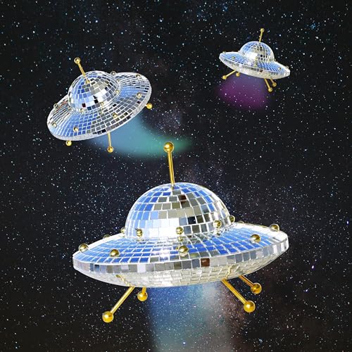 UFO Disco Ball Silver Disco Ball Decor Disco Spaceship Retro Reflective Décor Mirror Decorations for Home,Party,Garden,Handmade Gift (8 * 6inch)