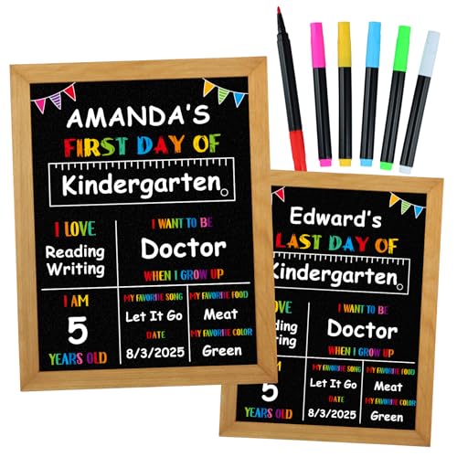 PETCEE First Day of School Sign with Liquid Chalk Markers - Wood Frame Double...