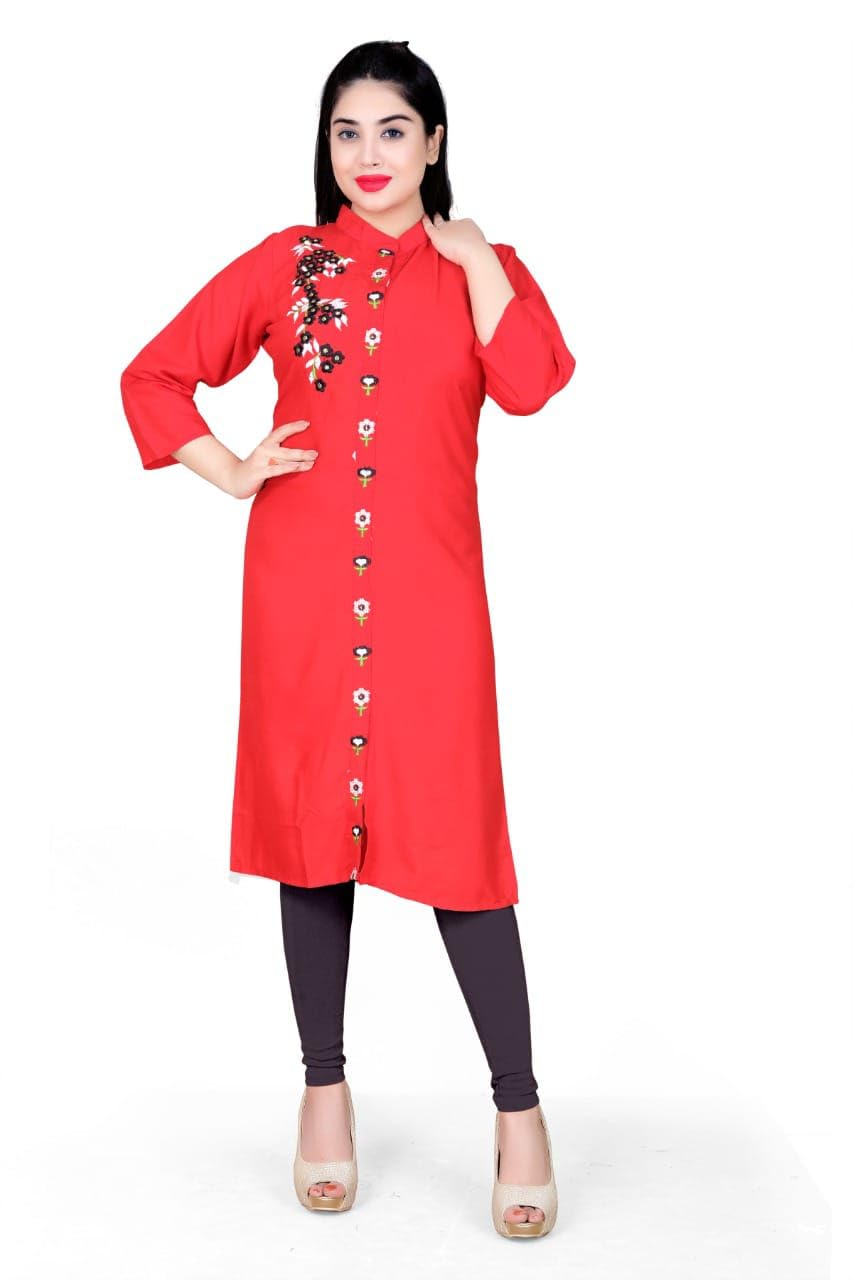K Sam's Women's Rayon Embroidered Straight Kurta