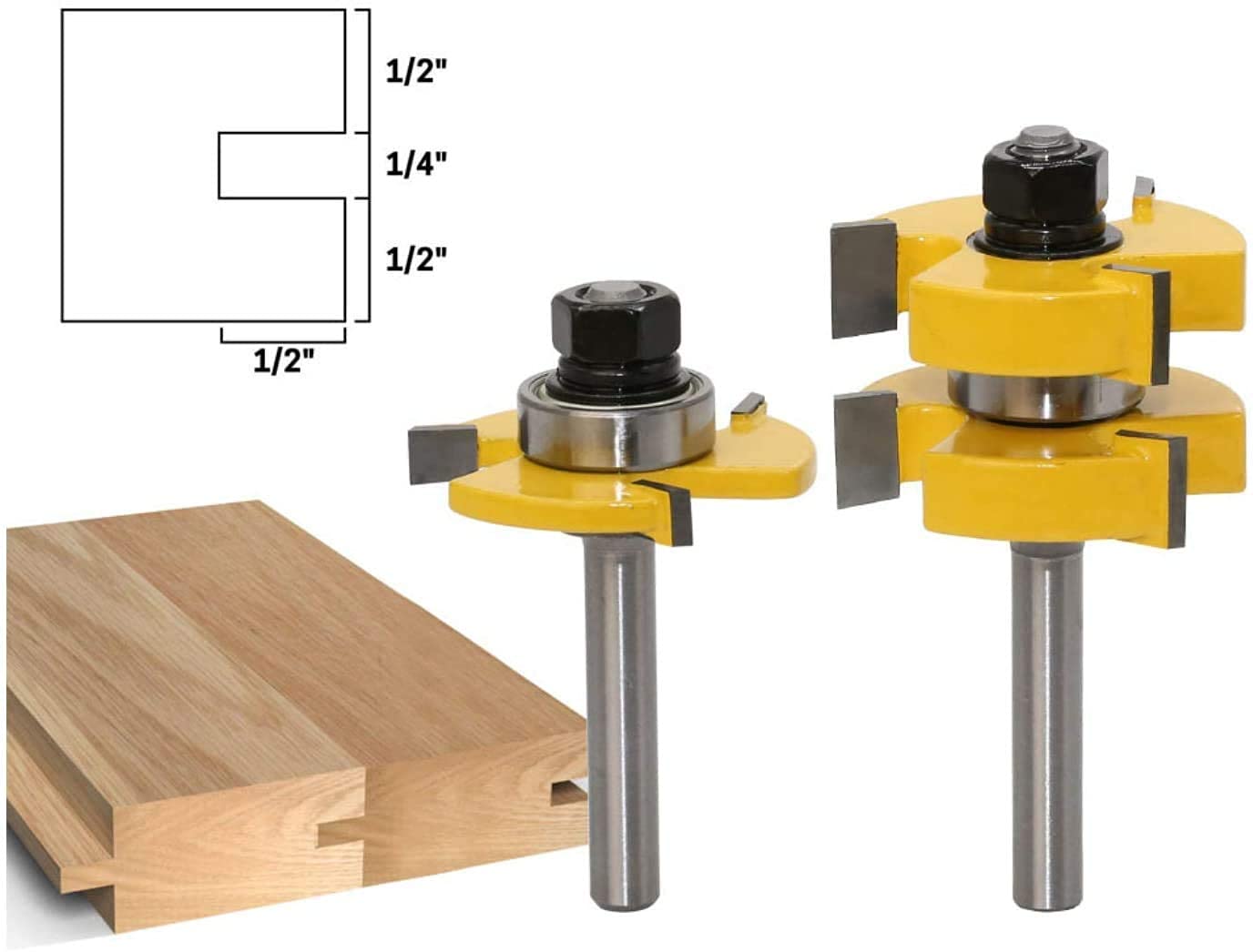 Router Bit Set [3 Pezzi], APLUS 8mm Fresa per Tagli a 45 Gradi + Frese per Linguette e Scanalature, Strumenti di Lavorazione del Legno per La Casa e Fai da te