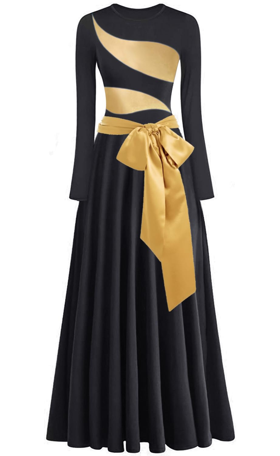 Damen Lob Tanzkleid Unregelmäßiges Gold Metallic Langarm Liturgische Anbetung Kirche Lyrisches Tanzkostüm
