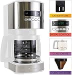 Kenmore drip Coffee Maker - 12 Cup programmable cafe machine with glass pot, regular & bold brew, auto shut off large water reservoir, reusable filter, kitchen appliances for cafeteria barista, White