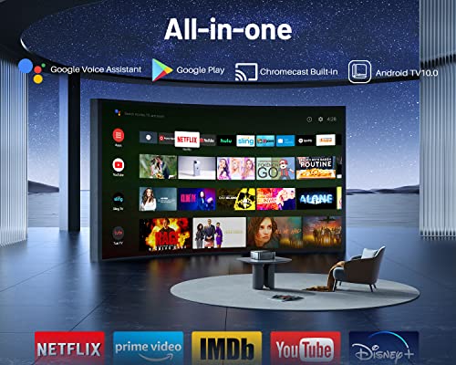 Goodee Projector 4K Supported, Outdoor Projector With Wifi And Bluetooth, Android Tv Projector With Auto Focus & Full-Sealed Optical Engine For Movie, Netflix/Prime Video Built-In, 8000+ Apps #TOP1