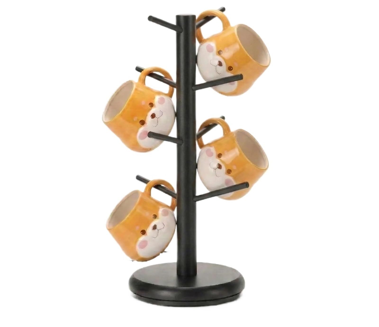 MFWHEFJ Mug Tree 360° Rotating 8 Hooks Coffee Cup Holder for Counter, Mug Rack Standing for Kitchen Countertop Home (Brown)(Black)