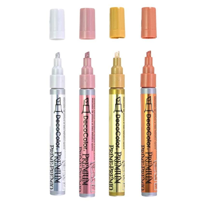 URBAN BOX Decocolor Premium Piant Mettalic Craft work Chrome Marker Perfect For DIY,Journaling,Craft,Glass Art,Scrapbooking,Resin Art,Stone Decor Chisel Tip 5mm Set Of 4