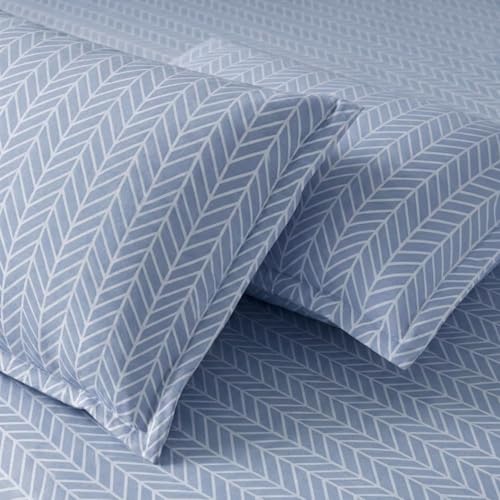 Image of Marrow Lane 300 TC Soft Air Cotton King Size Bedsheet, Bed Sheet for King Size Bed (108x108 Inches) with 2 Pillow Covers | Ultra Soft, Breathable & Durable | Herringbone Arrow Design | Blue