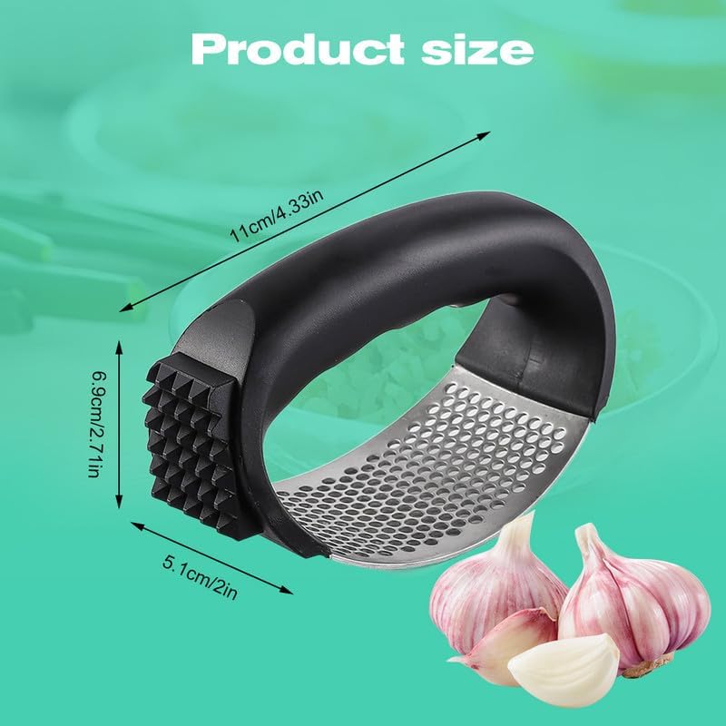 2026 New Upgraded Garlic Press Rocker, Stainless Steel Garlic Press, Garlic Crusher with Peeler and Cleaning Brush, Garlic Chopper for Crush Garlic Kitchen Gadgets (Black)