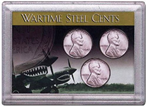 1943 P, D, S Wartime Steel Cents 3 Coin Set in Whitman Holder