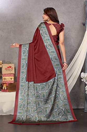 Image of MIRCHI FASHION Women Saree Chiffon Chintz Motif | Breathable Lightweight Border Pallu Printed Sari for Office and Daily Use (Available in 15 designs)
