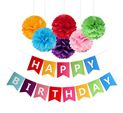 Image of Fecedy Colorful Happy Birthday Banner Bunting Pre-Strung No DIY for Birthday Party Decorations (Multi)
