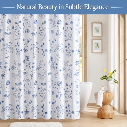 Martha Stewart Martha's Garden Shower Curtain Botanical Floral Print Cotton Shower Curtain for Bathroom, Spa Quality Modern Shower Curtains Standard Size, 72x84 Blue by Martha Stewart - Image 2