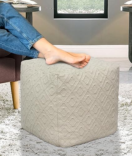COTTON CRAFT Diamond Dhurrie Pouf - Handwoven Ottoman Foot Stool Bean Bag - Dorm Bedroom Décor Accent Seating - Boho Modern Comfortable Prefilled Cotton Square Pouf Footrest - 16 x 16 inches - Ivory - Image 5