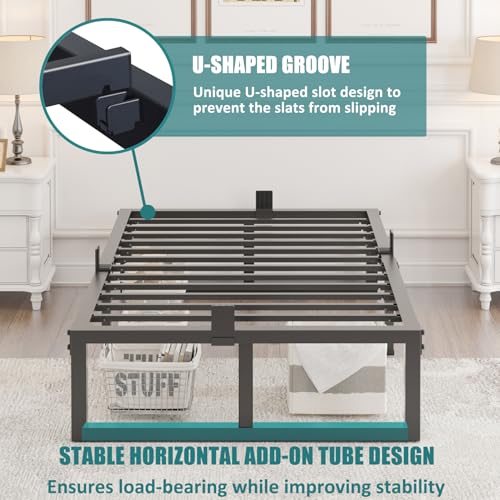 Image of Twin Bed Frames Platform, 14 Inch High 3500 lbs Heavy Duty Metal Platform, Mattress Foundation with Steel Slat Support /No Box Spring Needed /Noise Free /Non-Slip /Easy Assembly