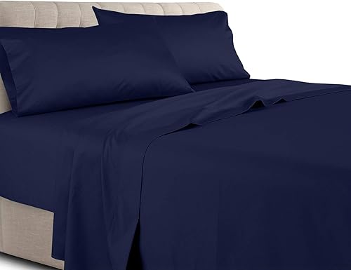 Royal Tradition Juego de sábanas sólidas de 300 hilos, 100% algodón, 5 piezas, divididas tamaño King, para camas ajustables, azul marino