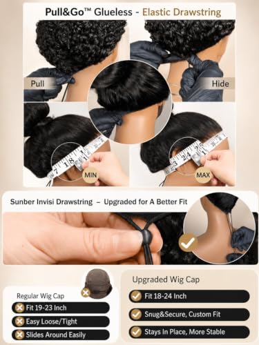 Image of Sunber Glueless 13x4 Layered Cut Yaki Straight Wig Human Hair with Elastic Drawstring, Pre Cut HD Lace Front Wig Pre Plucked Bleached Knots, Ready to Wear Long Straight Wig 150% Density 16 Inch