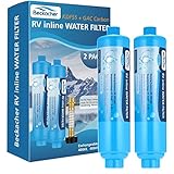 RV Inline Water Filter with Flexible Hose Protector, KDF&GAC Reduces Bad Taste, Odors, Chlorine, and Sediment in Drinking Water, Marine Water Filter, 2 Pack