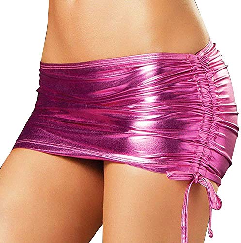 Czizitong Mini Jupes Party Cuir Métallique Brillant pour Femmes Nouveau (Rose)