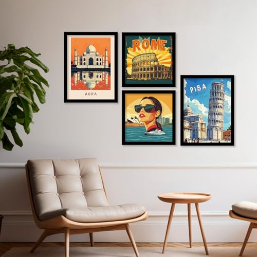 Image of kotart Retro Travel Theme Wall Poster with Frame for Room Office Living Room Hotel Home Decor - Modern Art City Vibes Wall Decor Photo Frames - Framed Posters / Paintings Set of 8 (Art 5, Small(10x13 or 10x10 inch), Framed)
