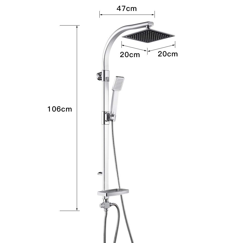 Colonne de Douche avec Barre de Douche 106 cm(41,73''), Colonne Douche sans Mitigeur, avec Pommeau de Douche et Douchette, Argenté
