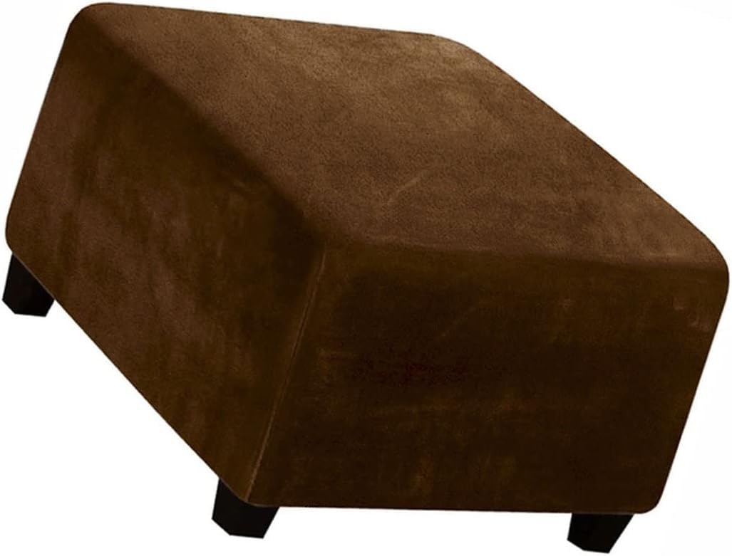 Stretch Velvet Ottoman Cover - Thick Slipcover,Sofa Leather Storage Footstool Protector Cover, for Living Room Foot Stool(F,33-45cm)