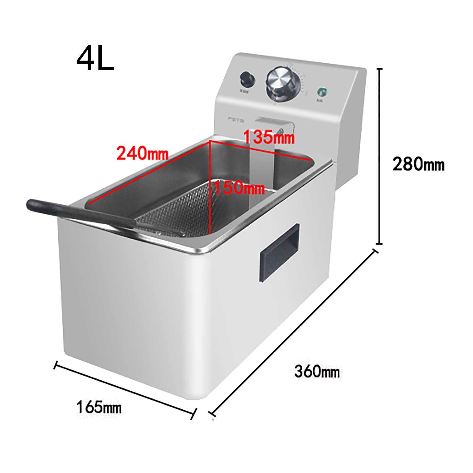 Friggitrice elettrica professionale da banco in acciaio inox da 4L/6L, vasca singola con cestello e coperchio, per uso industriale e domestico