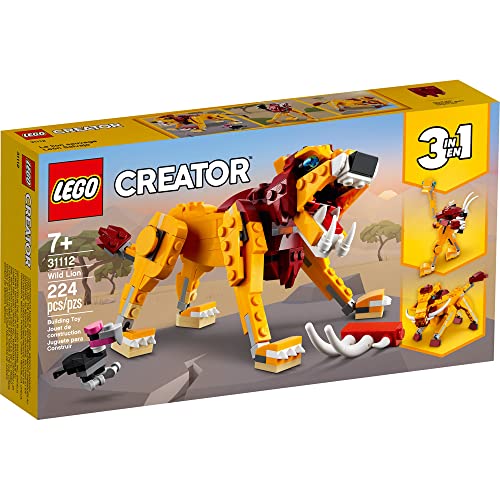 Creator 3in1 Wild Lion 31112 3in1 Toy Building Kit Featuring Animal Toys for Kids, New 2021 (224 Pieces) - Lego - Immagine 2