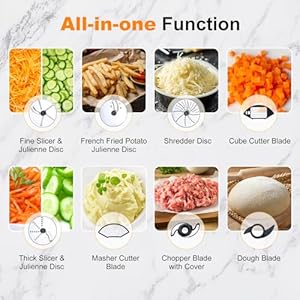 Homtone 16 Cup Food Processor Aluminum Diecast Food Processors 5 Preset Modes Vegetable Chopper Electric 8 Blades 11 Functions for Home Use Stepless Speed Control 650W Sliver