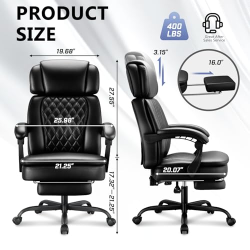 Image of 400lbs Executive Office Chair with Foot Rest for Heavy People, Ergonomic Big and Tall Desk Chair with Adjustable Headrest, High Back PU Leather Comfy Heavy Duty Computer Chair with Spring Cushion