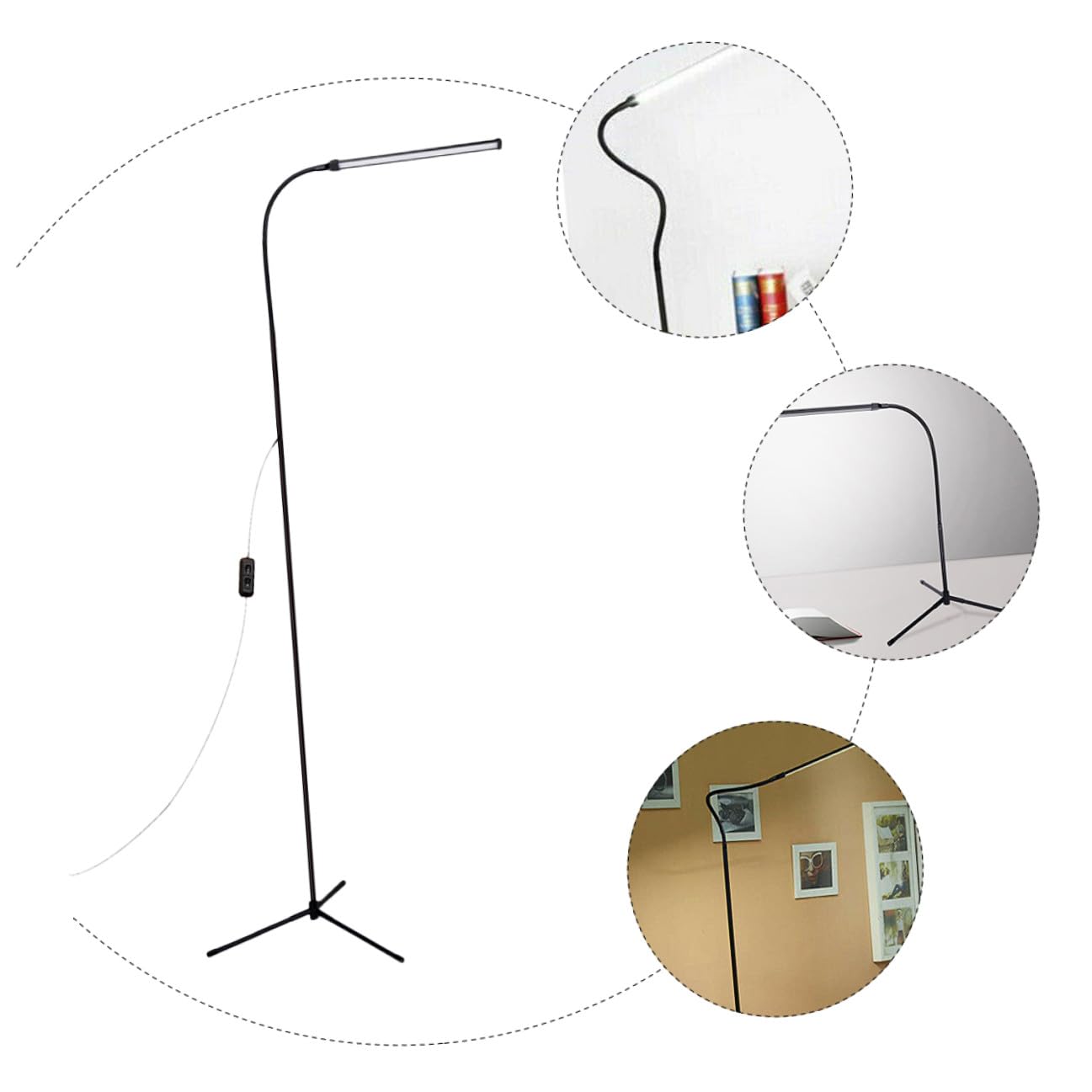 WOONEKY Lámpara de Lectura LED de Brazo Largo con Clip, Negro | Cuello de Cisne Flexible, 1 Juego, Aluminio E Hierro, Luz sin Deslumbramiento Parpadeo