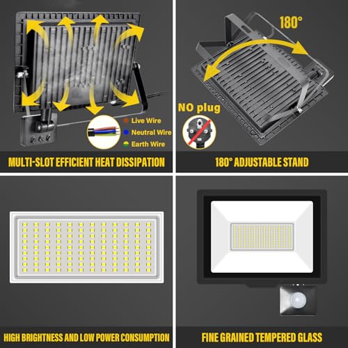 RIGIDON 75W Motion Sensor Light Outdoor 7500LM Super Bright LED Flood Outdoor Lights 6000K Daylight White IP66 Waterproof Security Lights for Garden Garage - Image 2