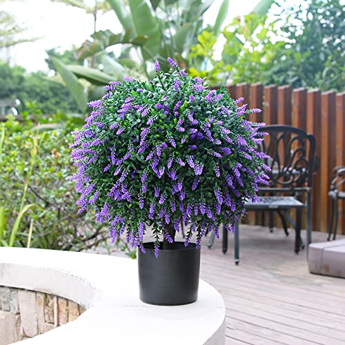 Sunnyglade 21.6” Tall Artificial Lavender Topiary Ball Tree Set of 2 Pack Potted Bushes UV Resistant Potted Plants for Indoor Outdoor Home Garden(Purple) - Thumbnail 4