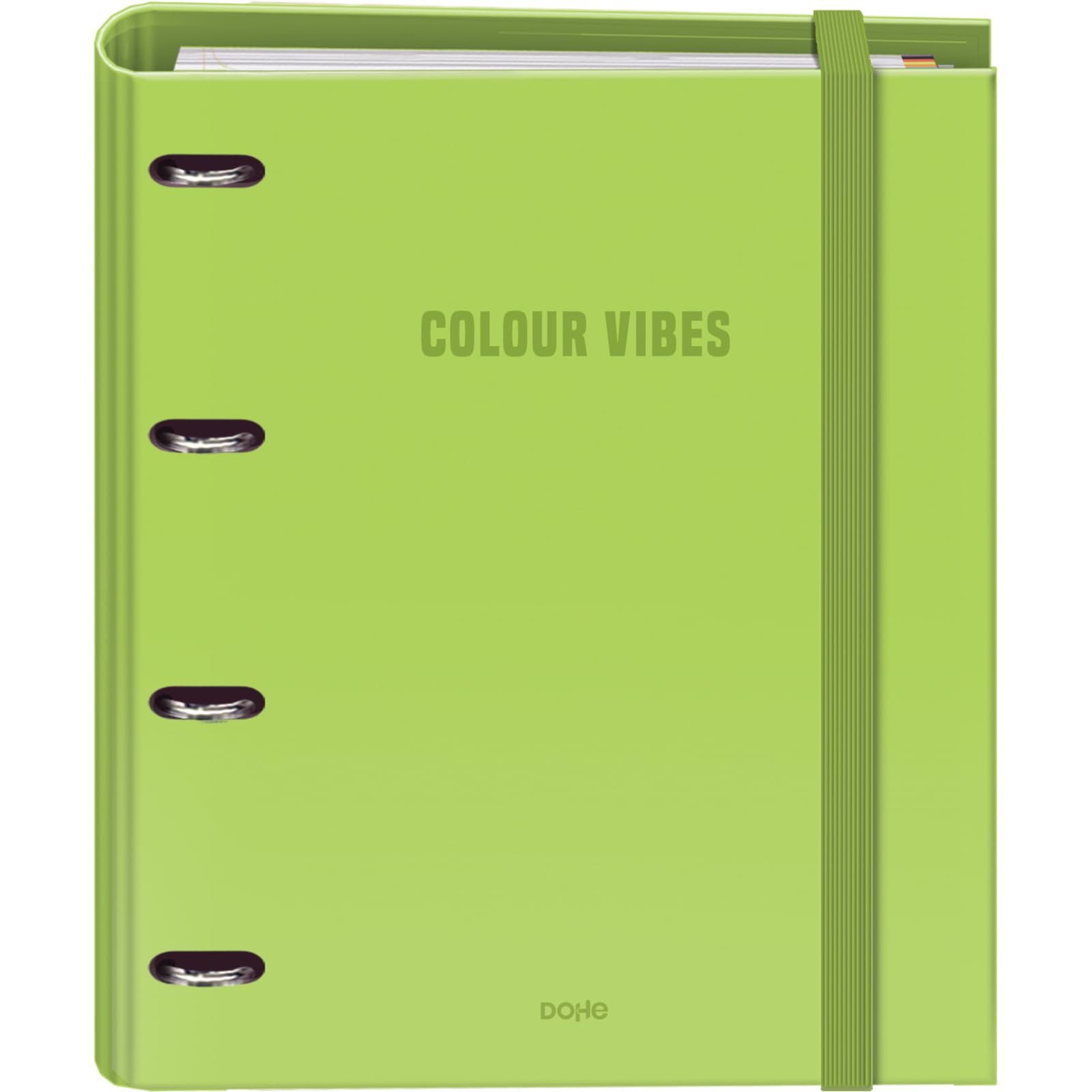 Dohe - Binder with Refill - 4-Ring Folder, A4 (28x32 cm), 100 Sheets 5x5 mm Grid Paper, 4 Colour Dividers, Extra Storage Pocket and Elastic Closure - Colour Vibes Lime