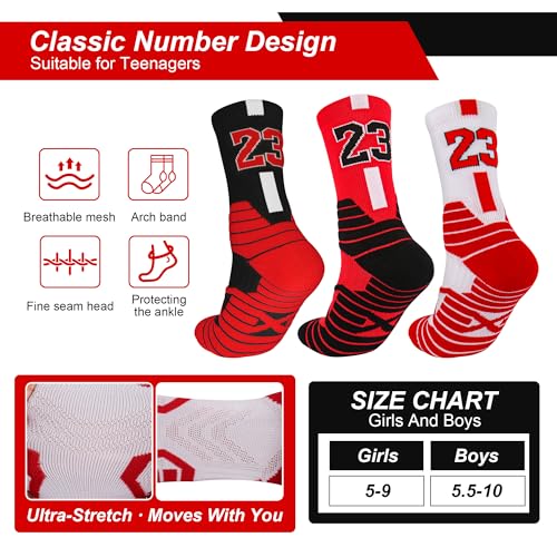 Basketball Socks for Boys Girls 8-14 Years, Arch Support Breathable Sports Crew Socks for Kids Training & Games​​3