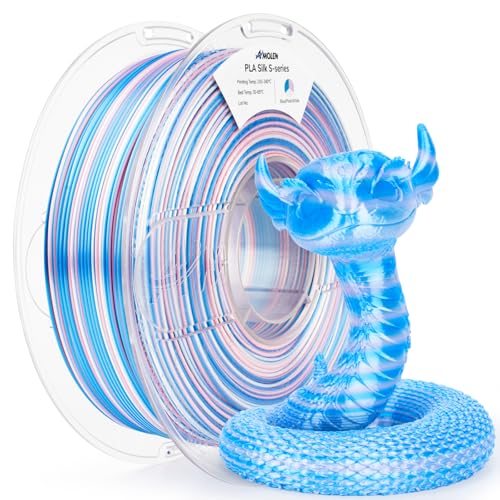 Image of AMOLEN Silk PLA 3D Printer Filament, Shiny Multicolor Rainbow PLA Filament 1.75mm, Fast Color Change PLA 3D Printing Filament for Most FDM 3D Printer, Blue Pink White, 1kg (2.2lbs)
