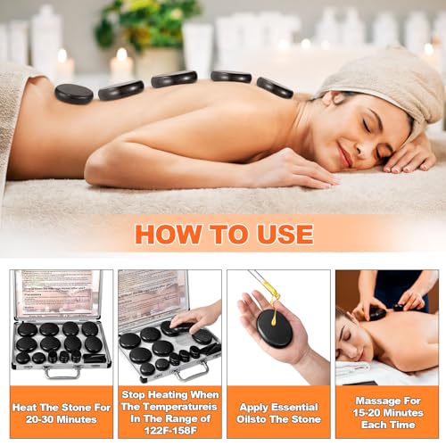 Primachen Hot Stones Massage Warmer Kit, 21 Pcs Hot Stones Massage Set, Hot Rocks Basalt Massage Stones for Home Spa Warming Therapy Relaxing - Thumbnail 6