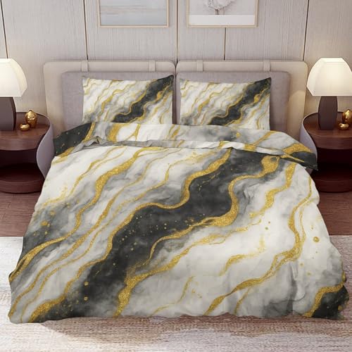Delerain Comforter Cover Set Full Size, Marble Texture 3-Piece Bedding Set for Boys Girls Teens Modern Soft Microfiber Bedroom Set Room Decor, 1 Duvet Cover + 2 Pillowcases