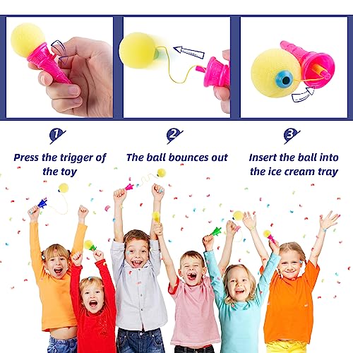 MCPINKY 24PCS Ice Cream Shooters Toy, 4 Inch Icecream Cone Foam Ball Launcher Ice Cream Party Favors for Kids Birthday Carnival Prizes