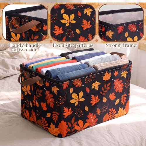 Image of Fourluoo 6 Pack Floral Storage Basket with Handles Clothes Storage Basket Bin Foldable Box Bins Organizer for Closet Shelf Nursery Kid Room Book Toy Chest(6,Pumpkin)