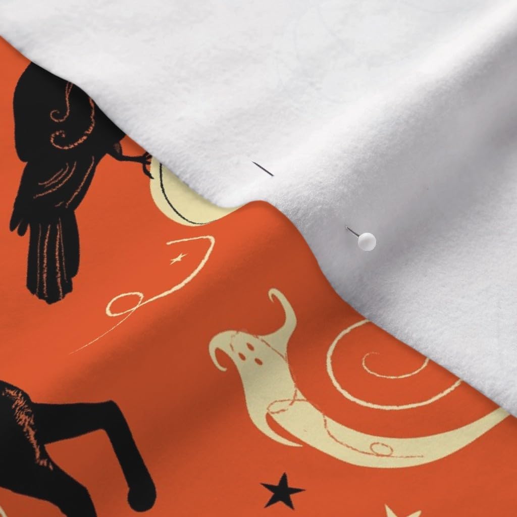 Spoonflower Fabric - Vintage Halloween Treat Black Cat Pumpkin Bat Spooky Style Cats Printed on Polartec(R) Fleece Fabric by The Yard - Sewing Blankets Loungewear and No-Sew Projects