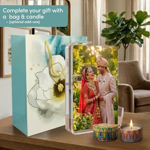 Image of Personalized Acrylic Photo Frame with Curved Stand - 5mm Museum-Grade Transparent Liquid Glass Acrylic - Custom 3D Floating Picture Frame for Wedding, Anniversary, and Luxury Home Decor