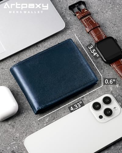 Image of Artpaxy Mens Wallet Bifold Genuine Leather RFID Blocking Wallet for Men with 1 ID Window 13 Card Holders 2 cash pockets 1 Gift Box