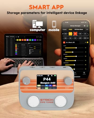 Image of STRICH Pipe Tones Pocket Multi-Effects Processor for Guitar and Bass with 10 Effect Modules 125 Effects 40s Looper 100 Drum Patterns USB Audio Interface Wireless Control (Gray)