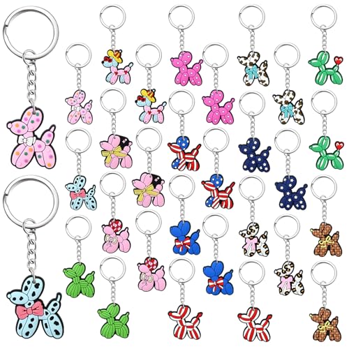 Pabucle Cute Keychains Bulk,30 PCS Different Balloon Dog Key Chain Accessories for Keys Backpack Bag Charm Gifts for Party Favors
